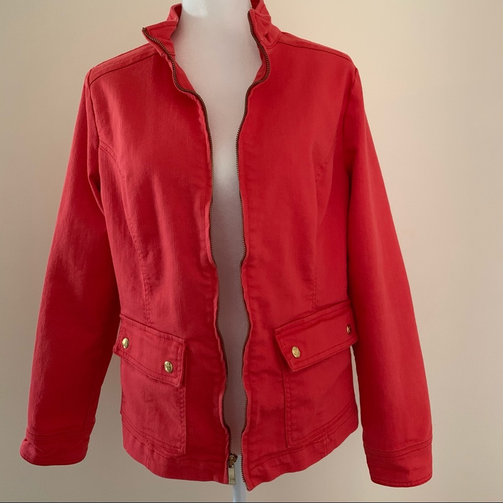 •Liz Claiborne• Coral Denim Zipper Jacket-Size XL